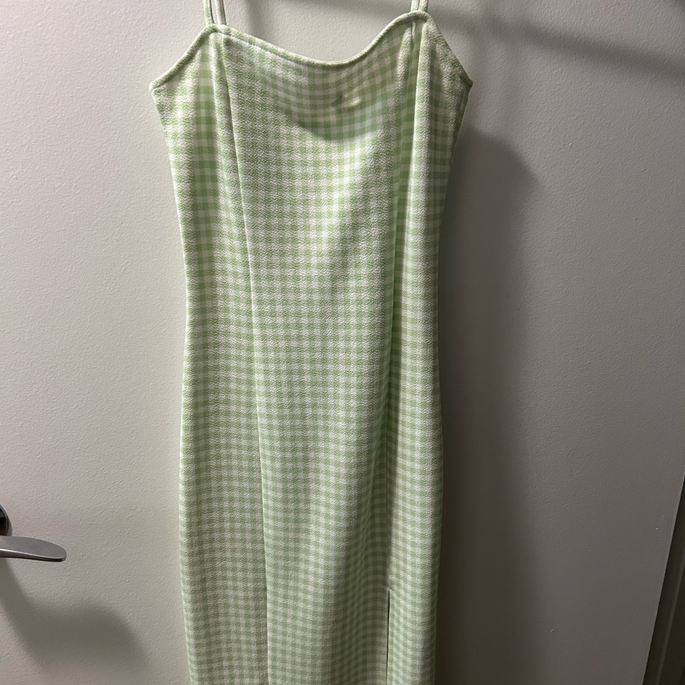 Tight Green Checkered Dress with slit